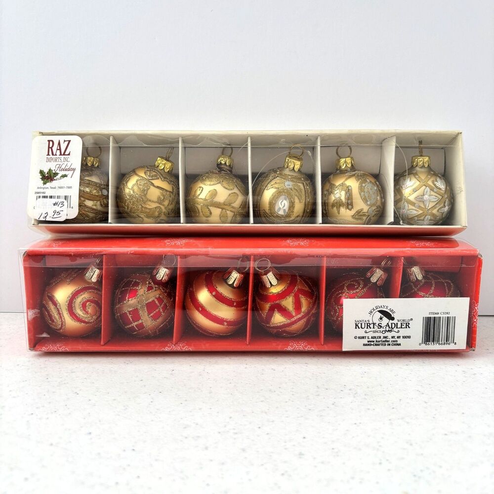 Kurt Adler Raz Imports Glass Ball Christmas Ornaments Holiday Small Mini Shabby